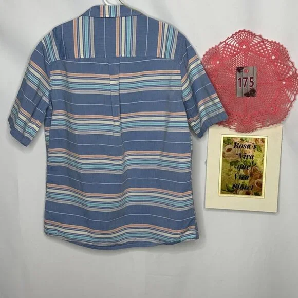 Lands' End Boys Blue Striped Button-Down Shirt Size XL (14-16) - Picture 4 of 9